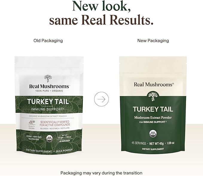 Real Mushrooms Turkey Tail Mushroom Powder – Organic Mushroom Extract for Daily Wellness Gut Harmony &amp Energy Support with Beta Glucans – Vegan Non-GMO 45 Servings Functional Supplement