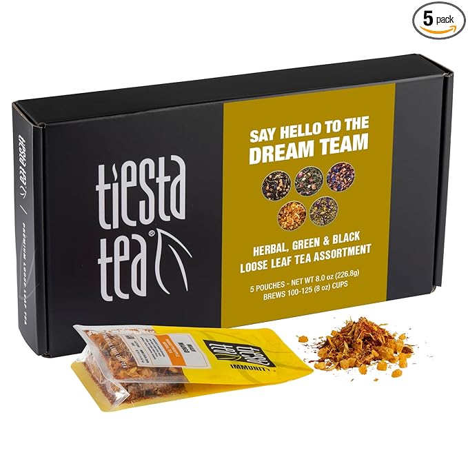 Tiesta Tea - Top Loose Leaf Tea Gift Box High to Non-Caffeinated Assorted Blends 5 Pouched Bags for Hot &amp Iced Brews Variety Pack Green Herbal Black &amp Fruit