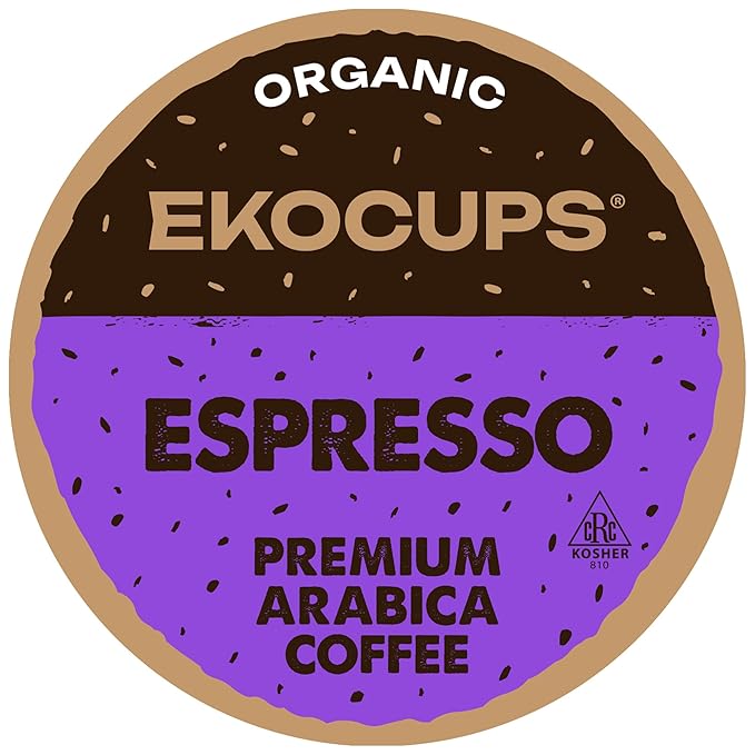 EKOCUPS Organic Espresso Coffee Pods Extra 30% More Coffee Per Cup Fair Trade Dark Roast Coffee Pods Espresso Roast for Keurig K Cup Machines Recyclable Pods 80 Count