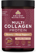 Ancient Nutrition Collagen Powder Protein Multi Collagen Protein Beauty + Sleep with Vitamin C Vanilla Chai Hydrolyzed Collagen Peptides Supports Skin and Nails Sleep 16.1oz