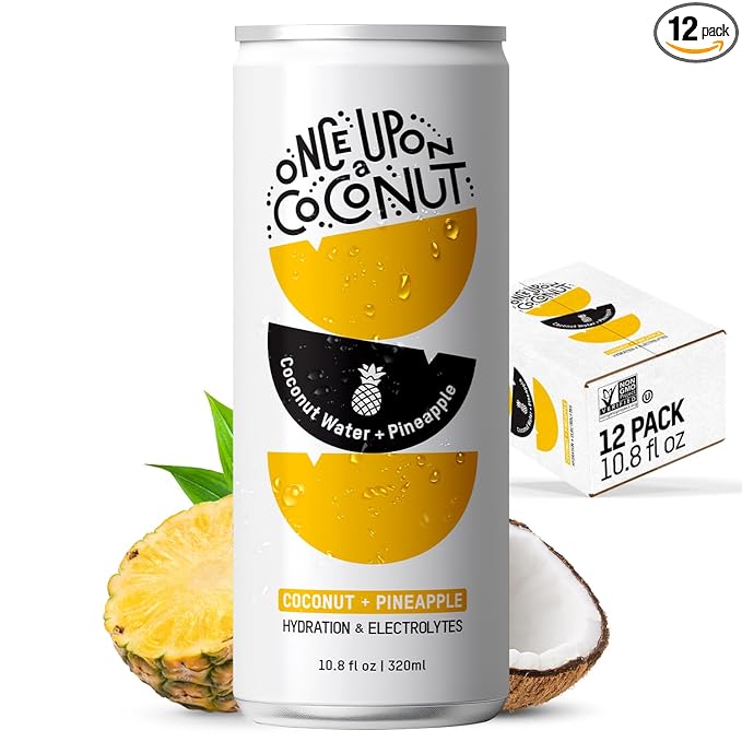 Once Upon a Coconut Premium Pineapple Coconut Water - Low Calorie All-Natural Drink with Electrolytes - Non-GMO - Gluten-Free - 10.8 Fl Oz (Pack of 12)