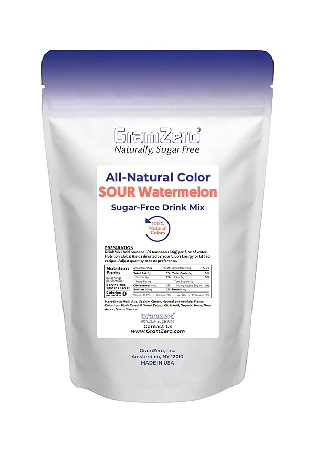 GramZero Sour Watermelon Zero Calorie Sugar Free Drink Mix Great For Nutrition Club Loaded Tea Stevia Sweetened