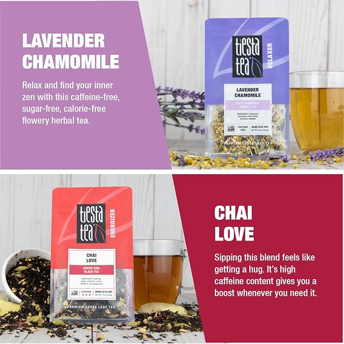 Tiesta Tea - Classic Loose Leaf Tea Gift Box High to Non-Caffeinated Assorted Blends 5 Pouches of Hot &amp Iced Variety Pack English Breakfast Green Chai Lavender &amp Herbal