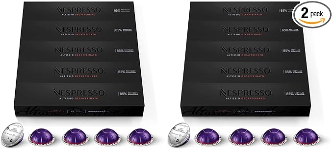 Nespresso Capsules VertuoAltissio DecaffeinatoDark Roast Espresso50-Count Espresso PodsBrews 1.35 oz.(Pack of 2)