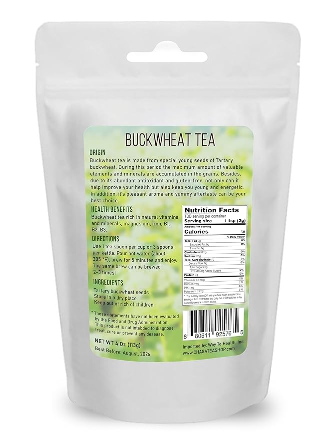 Tartary Buckwheat Tea Premium Grade Roasted Non-GMO Gluten-Free Vegan Caffeine-Free (NET WT 4 OZ (113 G)