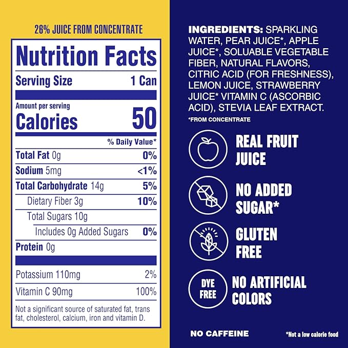 PLEZi FiZZ Strawberry Lemonade Sparkling Juice - Healthy Soda Alternative with Real Fruit Juice No Added Sugar - Low Sugar Sparkling Drink - Good Source of Fiber 12 Fl Oz (12 Pack)
