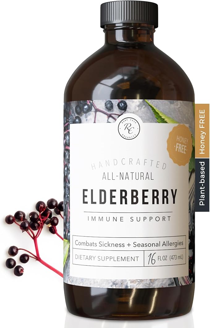 Rowe Casa Organics Honey-Free Elderberry Immune Support with Antioxidants Zinc and Vitamin C – Kids and Adults Organic Elderberry Syrup for Immune Support 16 Fl Oz