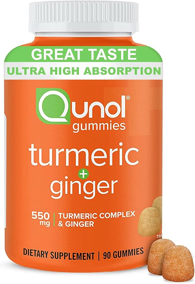 Qunol Turmeric and Ginger Gummies - Joint Support Supplement with Ultra High Absorption 90 Count Vegan and Gluten Free Gummies
