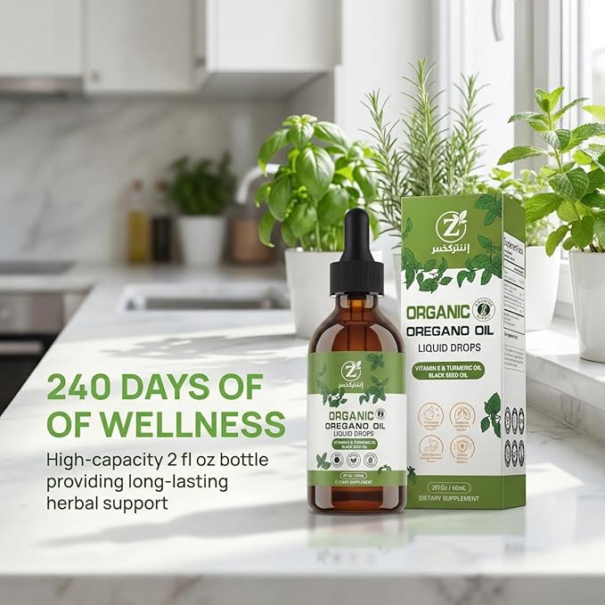 Oregano Oil Organic Drops - 80% Carvacrol Extra Strength &amp Undiluted - with Black Seed Oil Turmeric &amp Vitamin E - Oil of Oregano Supplement for Immune and Digestive Support - Vegan 2 Fl Oz