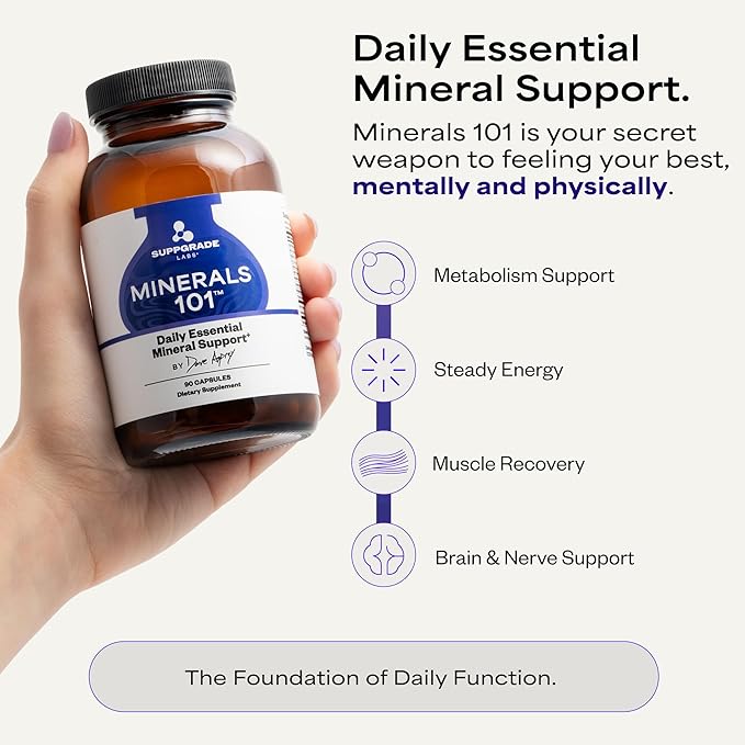 Minerals 101 by Dave Asprey | Daily Essential Mineral Support | Trace Mineral Supplement with Calcium Magnesium Malate Chromium Zinc Copper Potassium | 30 Day Supply