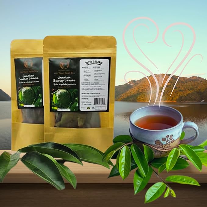 Organic Jamaican Soursop Leaf Tea – 2 Pack (2 x 1oz) – Handpicked Graviola Leaves – Bushtea-Dried Tea Leaves – 100% Natural Dried Soursop from Jamaica – Inspired Gems SoursopLeaves