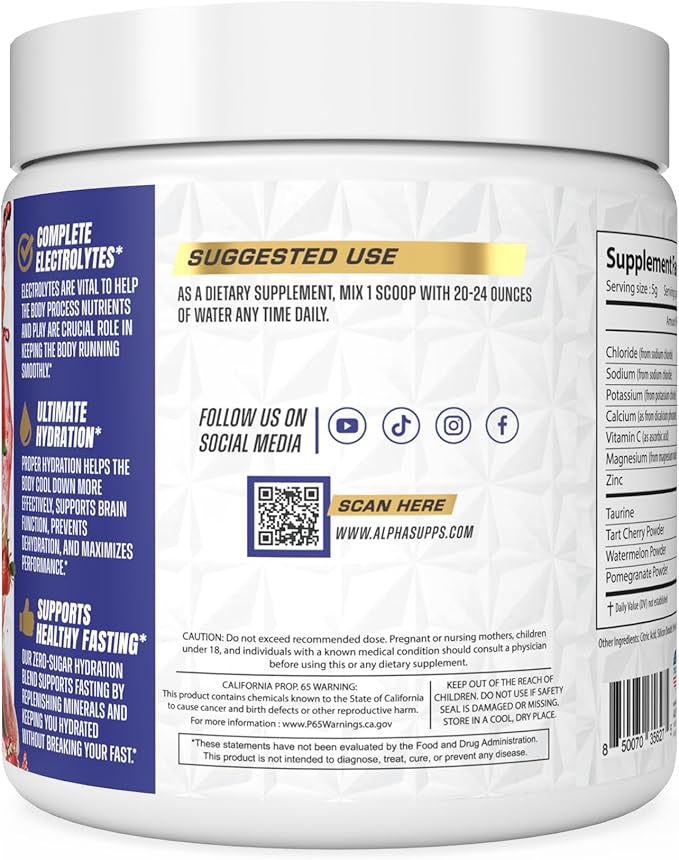 Alpha Lytes - Electrolyte Powder Daily Hydration Drink Mix - Sugar-Free Zero Calorie Instant Formula with Trace Minerals and Antioxidants (60 Servings Salted Watermelon Strawberry)
