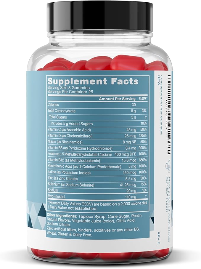 Conception for Her Fertility Gummies - Fertility Supplements for Women with Myo Inositol Folate &amp more Essential Nutrients - Delicious Juicy Strawberry Hormone Balance Vitamins 75 ct Pectin Gumm