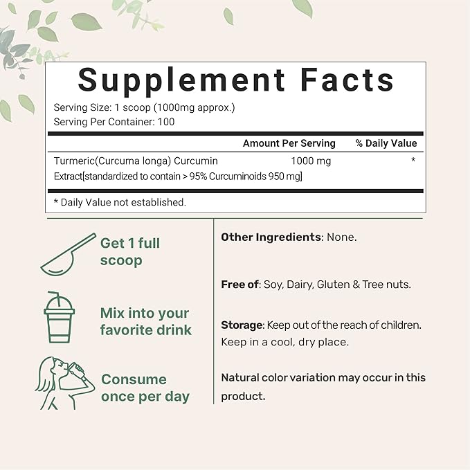 Micro Ingredients Turmeric Curcumin Powder 100 Grams Non-GMO India Origin and Vegan Friendly