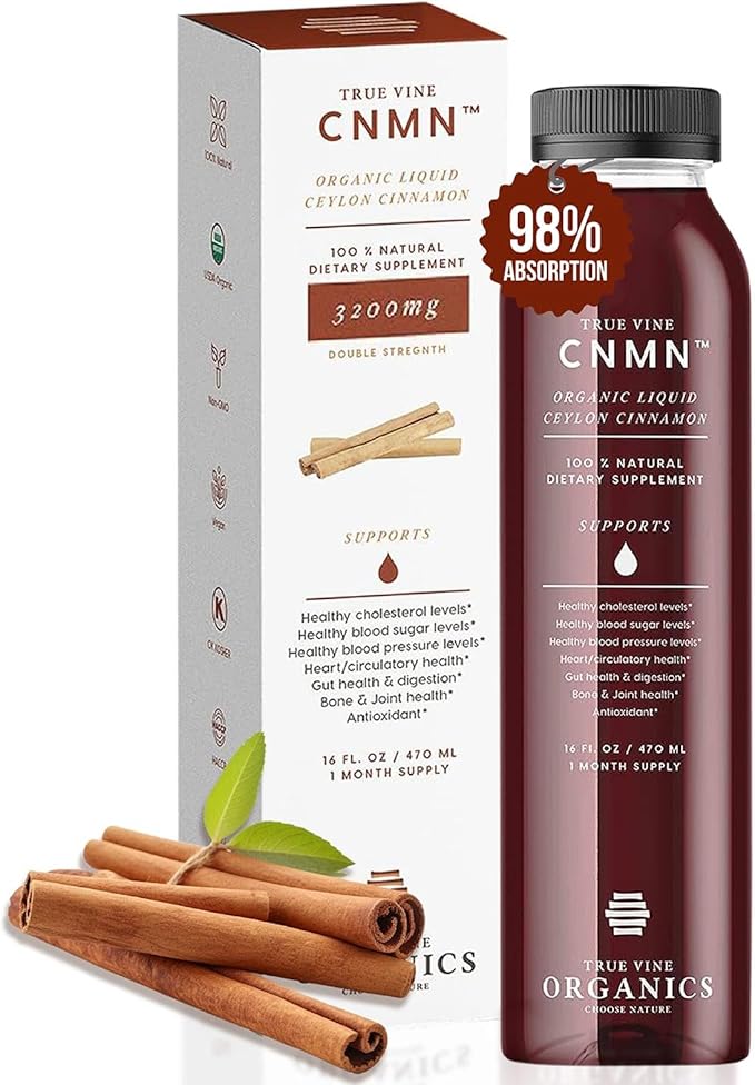True Vine 3200mg Liquid Ceylon Cinnamon Supplement (Made in USA) for Healthy Heart Blood Pressure Sugar Cholesterol Gut &amp Joints — 100% Organic Ceylon Cinnamon to Fight Free Radicals (16 fl oz