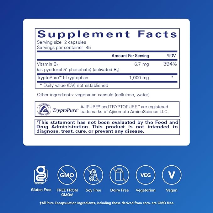 Pure Encapsulations L-Tryptophan | Amino Acid Supplement for Relaxation Serotonin Support PMS and Sleep* | 90 Capsules