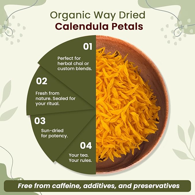 Organic Way Dried Calendula Petals | Herbal Tea (Calendula Officinalis) - European Wild-Harvest | Organic &amp Kosher Certified | USDA Certified | Origin - Albania (1/2LBS / 8Oz) (Pack of 2)