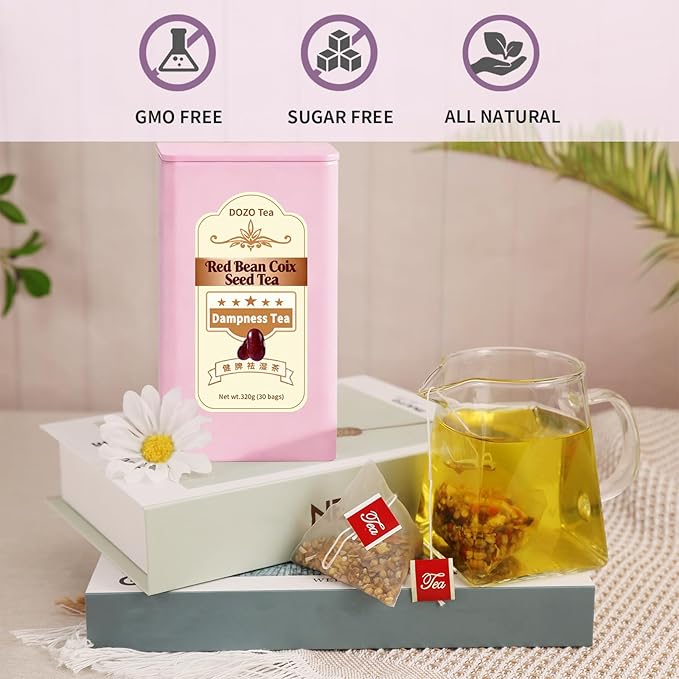 DOZO Dispelling Dampness Tea 11.28oz/320g (30bags) Herbal Health Shiqing Tea Bags Moisture Removing with Red Beans Job's Tears Barely Gorgon Caffeine Free 祛湿茶 去湿 赤小豆薏米芡实茶