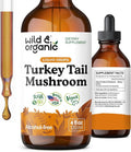 Wild &amp Organic Turkey Tail Mushroom Tincture - Immune Support Drops with Turkey Tail Extract - Liquid Mushroom Supplement for Gut Support - Vegan Sugar &amp Alcohol-Free - 4 fl oz