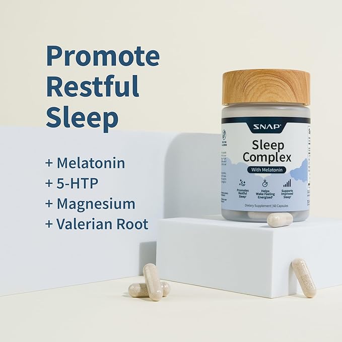 Snap Supplements Natural Sleep Aid with Melatonin &amp Valerian Root – Supports Relaxation Restful Deep Sleep &amp Nighttime Recovery – 60 Capsules