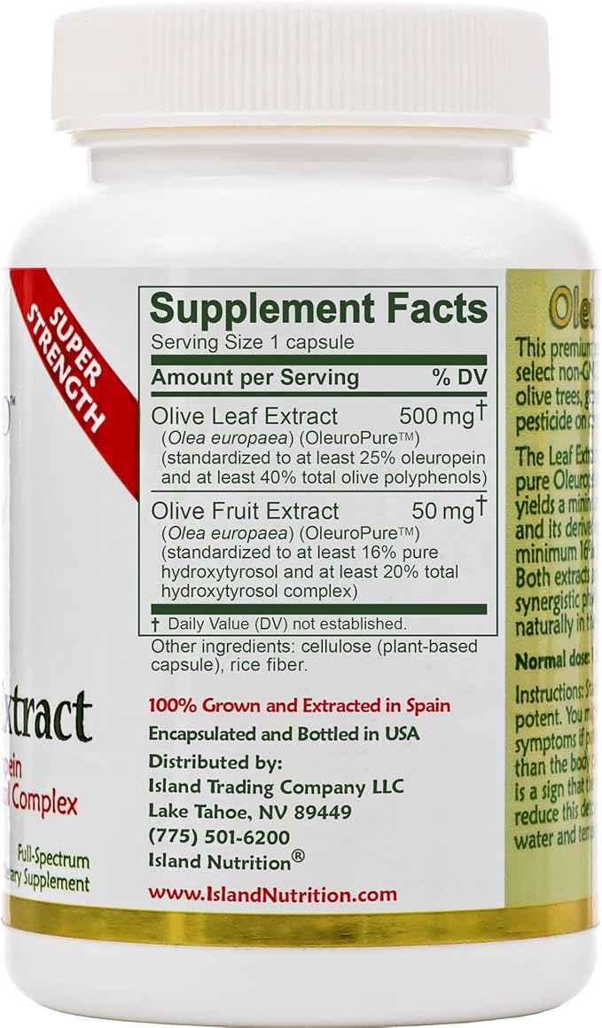 Olive Leaf Extract Capsules – 25% Oleuropein (40% Total Polyphenols) Plus 20% Hydroxytyrosol Complex – 100% Grown &amp Extracted in Spain (90 Capsules)