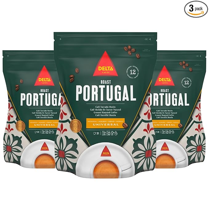 Delta Cafés Portugal 220gr/7.7oz Ground Coffee - Pack of 3 - Smooth and Delicious Medium Roast Coffee Espresso Machine Compatible Universal Grinding