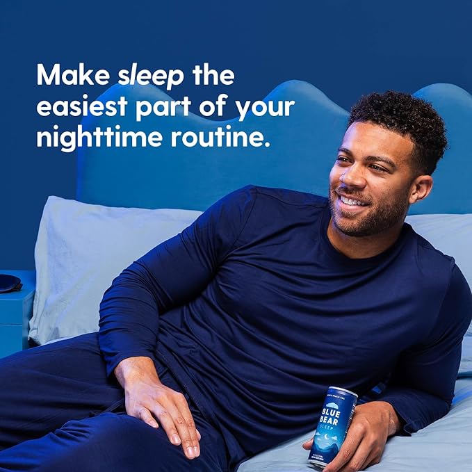 Blue Bear Melatonin Sleep Drink Sleep Tea for Bedtime Support White Peach Tea with Melatonin (5mg) Lavender Ashwagandha Chamomile GABA L-Theanine Caffeine-Free Zero Sugar 8.4 Fl Oz 12-Pack
