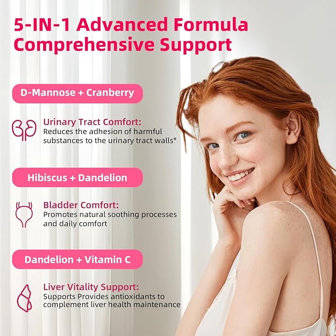 D-Mannose Gummies 2000mg with Cranberry 500mg &amp Hibiscus - D Mannose Chewable Supplements for Women - Liver Bladder Flush &amp Urinary Tract Cleanse Health Supplement 60 Counts