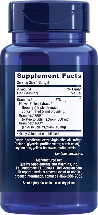 Life Extension Triple Strength ProstaPollen™ Prostate Health Prostate Function Flower Pollen Extract Gluten Free 30 softgels