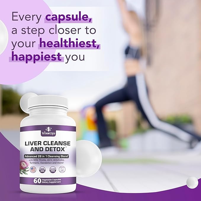 Liver Cleanse Detox &amp Repair Fatty Liver Supplements 28-in-1 Advanced Herbal Liver Health Supplement Formula - Milk Thistle Silymarin Artichoke Extract Dandelion &amp Apple Cider Vinegar - 60 P
