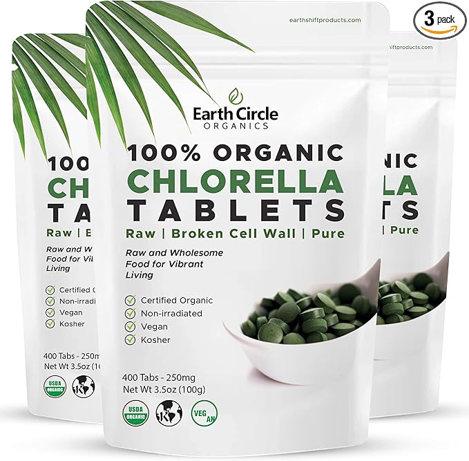 Organic Chlorella Tablets 400 Count | High Potency Chlorophyll Supplement | Pure Chlorella Pyrenoidosa | Broken Cell Wall for Maximum Absorption | Vegan Kosher Non-GMO Superfood - Pack of 3