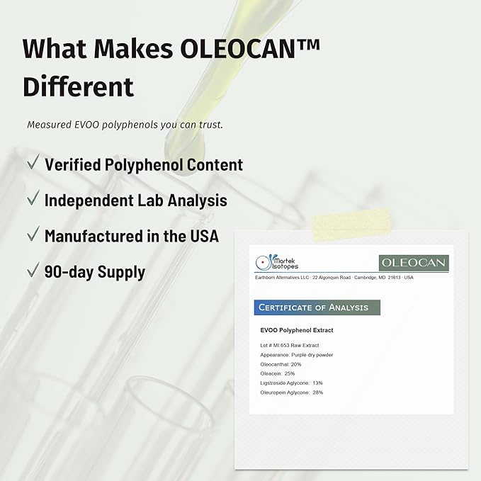 Oleocan™ Olive Oil Polyphenol Capsules – 90-Day Supply – 3.5mg Oleocanthal &amp 3.5mg Oleacein – Natural Joint &amp Inflammation Support – Mediterranean Diet Supplement – EVOO Extract