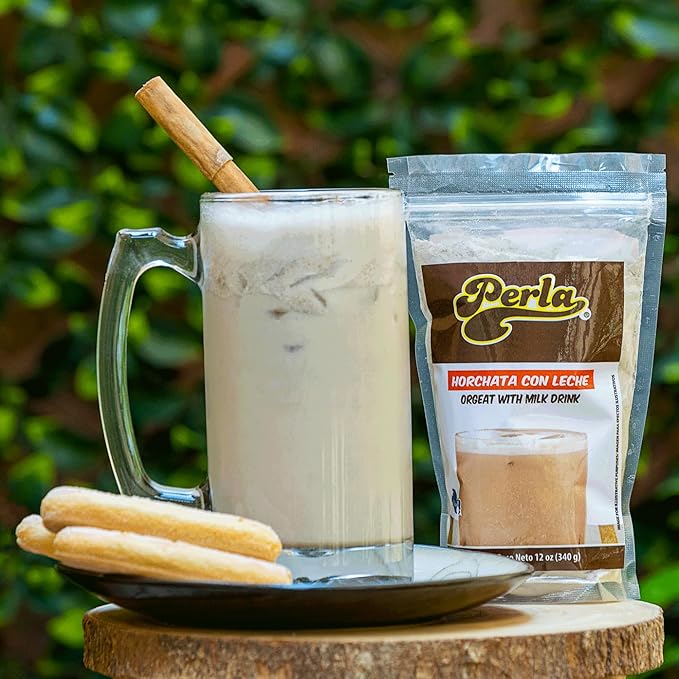 Perla Orgeat with Milk Drink Mix (Horchata con Leche) Authentic Salvadoran Drink Ready in Minutes - Made in El Salvador (Case of 20)