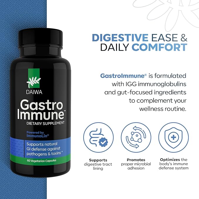 Daiwa GastroImmune - Gut Health and Immunity Supplement - Non-GMO Protein-Based Formula for Digestive Wellness – 60 Capsules