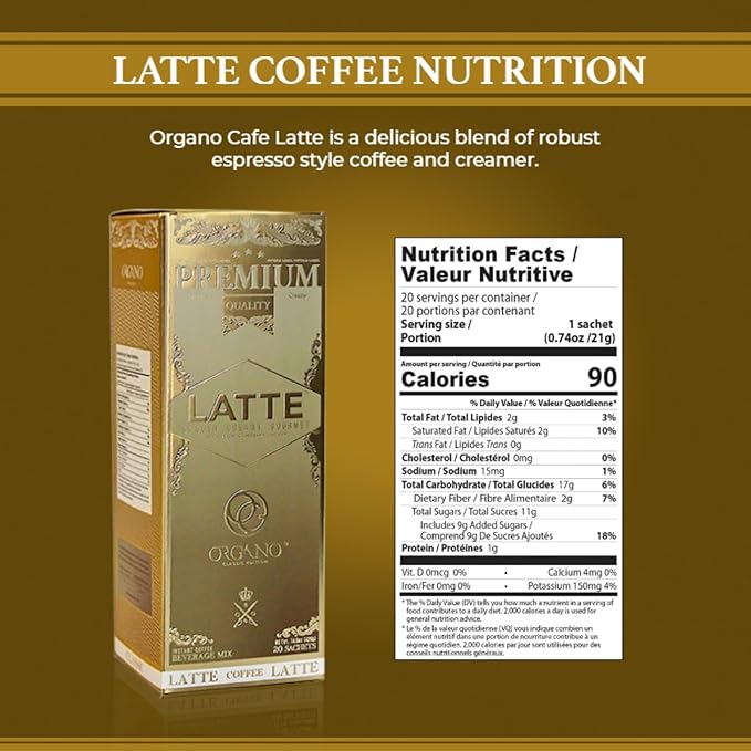 ORGANO Gourmet Cafe Latte 100% Certified Ganoderma Lucidum (20 Sachets)