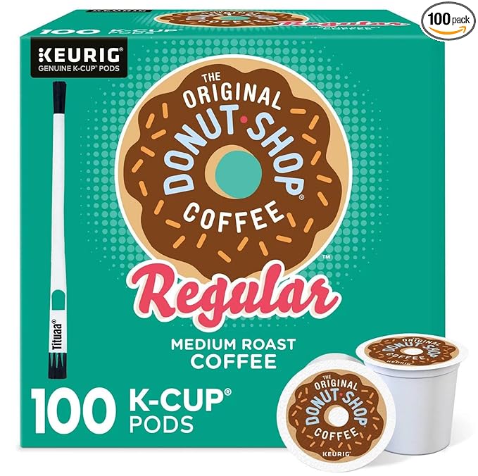 Donut Shop Classics Original Regular Coffee 100 K-Cups Bundle with Tituaa Coffee Cleaning Brush (100 K-Cup)