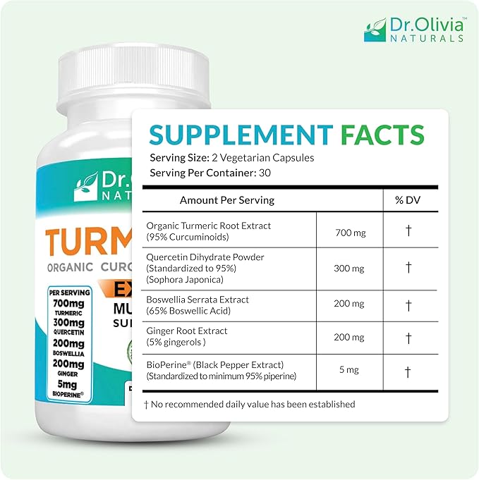 Organic Turmeric Curcumin Complex with Quercetin Ginger and Boswellia - 60 Capsules