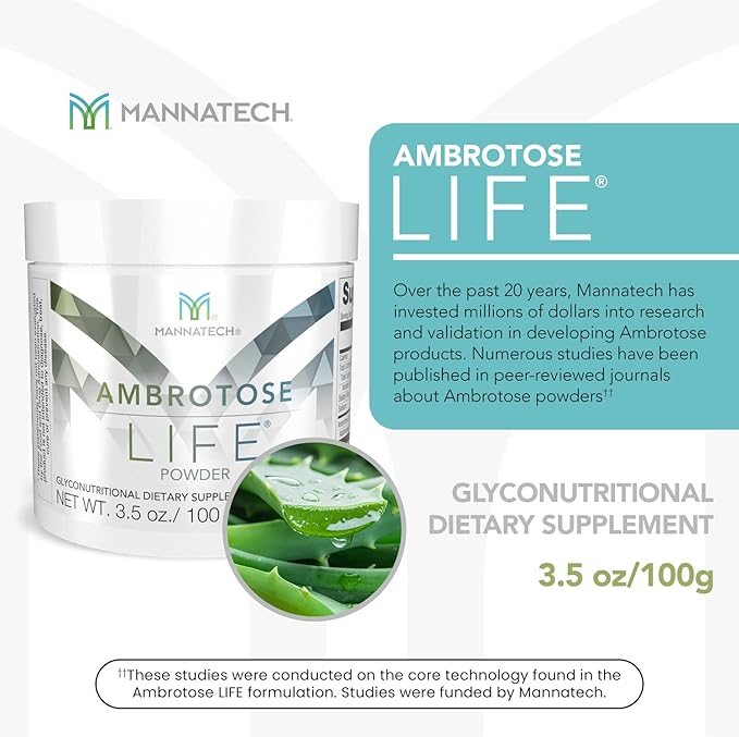 Immune Support Supplement Mannatech Ambrotose Life (Powder) 100g Supports Cell-to-Cell Communication and a Healthy Immune Defense with Manapol Powder Pure 100% Natural Aloe Vera Supplement