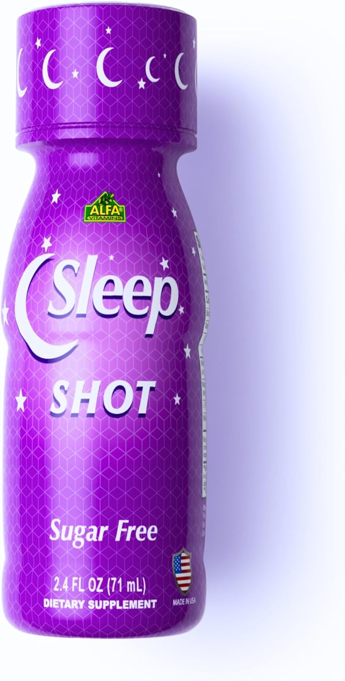 Sleep Shot by Alfa Vitamins - Contains 10 MG of Melatonin Vitamin B6 L-Theanine for Healthy Sleep &amp Night time Routine- 2.5oz Shot Bottle - 20 Pack