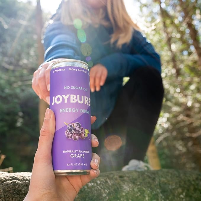 No Sugar Joyburst Energy Drink Grape 0 Calorie 0 Sugar Sugar Free Energy Drink with Natural Caffeine Hint of Sweetness and Refreshing Sparkling Water - 12 Packs