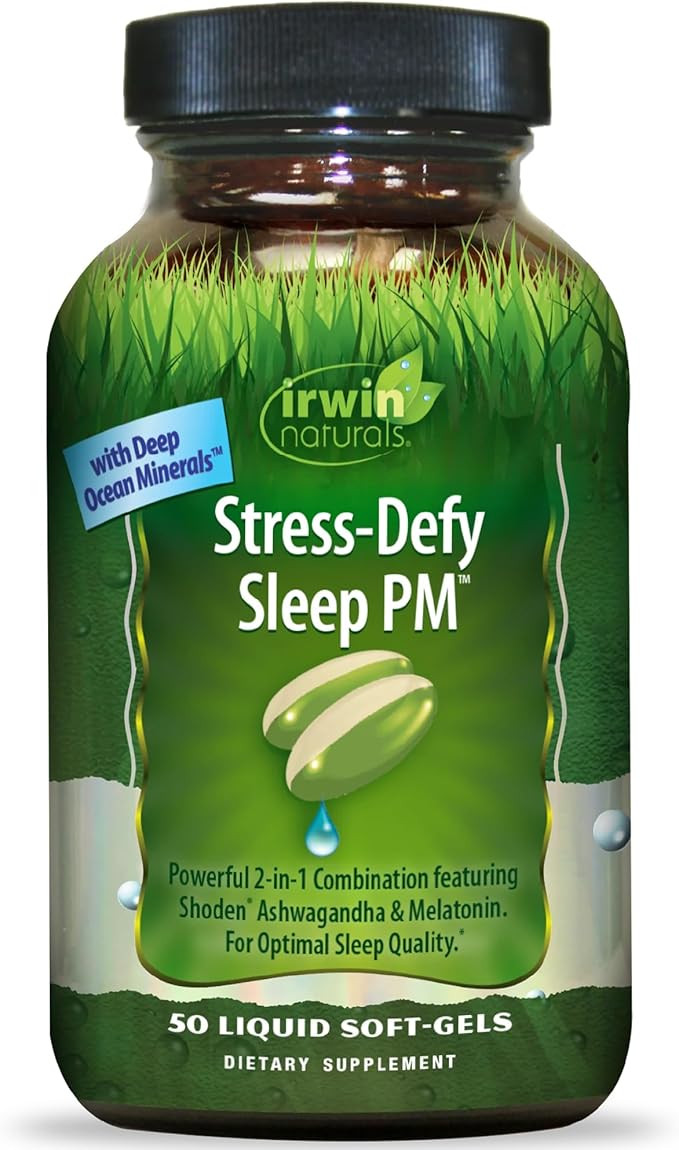 Irwin Naturals Stress-Defy Sleep PM – 50 Liquid Soft-Gels – Relaxation &amp Nighttime Restoration