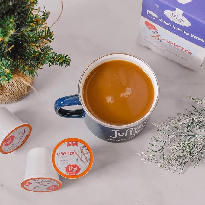 Joffrey's Coffee - Winter Wonderland Flavored Coffee Artisan Medium Roast White Chocolate Coconut Caramel &amp Almond Flavor No Sugar 2.0 Compatible (Single Serve Cup 24 Count)
