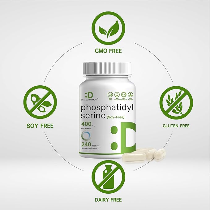 Phosphatidylserine Supplement 400mg Serving 240 Capsules – Soy Free Sunflower Lecithin Source