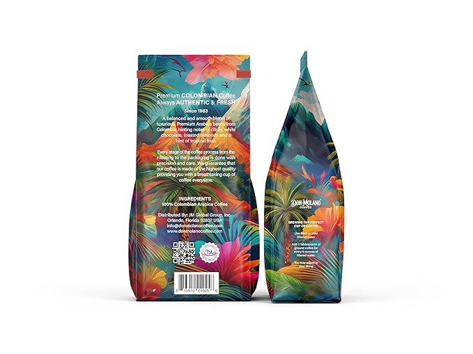 Don Molano Coffee Tropical Island Ground Coffee Medium Roast 16oz - Premium Colombian Coffee Halal Certified – A balanced and smooth blend of luxurious Premium Arabica beans with notes of citrus w