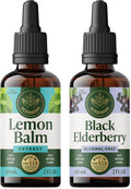 HERBAMAMA Lemon Balm and Black Elderberry Kit - Bundle of Lemon Balm Extract 2 Fl Oz &amp Black Elderberry Drops 2 Fl Oz - Vegan Non-GMO Alcohol &amp Sugar-Free - 2 Pack