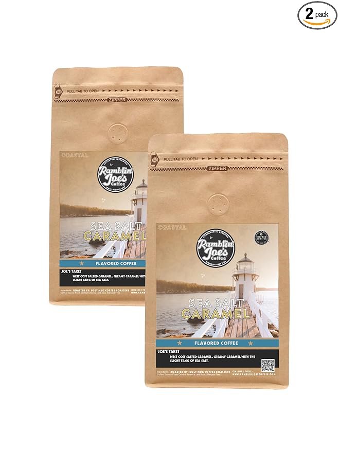 Ramblin' Joe's Coffee Flavored Sea Salt Caramel | 2-12oz Ground Coffee packs (Sea Salt Caramel 2-12 oz)