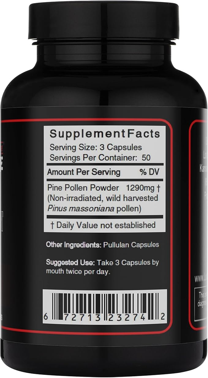 Pine Pollen Capsules - Non-Irradiated Wild Harvested Cell Wall Cracked Powder - Supplement Great for Men and Women for Energy Vitality and Immunity (150 Capsules)