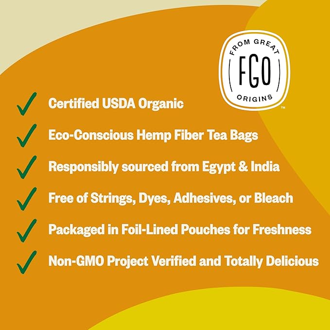 FGO Organic Lemon Ginger Tea 100 Count Eco-Conscious Tea Bags Resealable Bag Caffeine Free Packaging May Vary (Pack of 1)