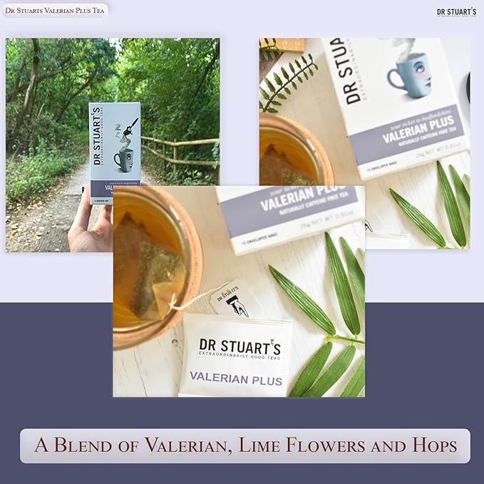 Dr Stuart's Organic Valerian Plus Tea 60 Teabags (15 Bags x Pack of 4) | Herbal Blend of Chamomile Valerian Root &amp Fennel | Bedtime Tea Helps in Restful Sleep &amp Relaxation | Naturally Caffein