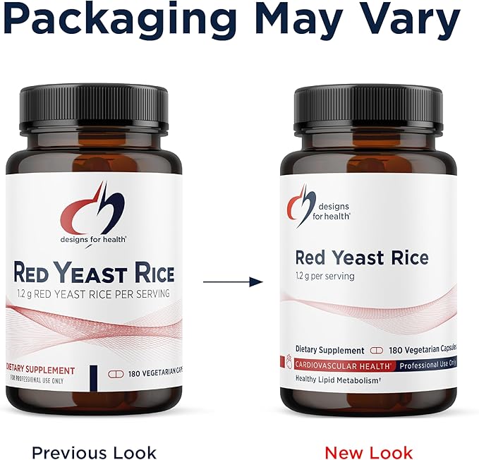 Designs for Health Red Yeast Rice Capsules - 1200mg (1.2g) Supplement to Support Cardiovascular Health - Non-GMO Made with US-Grown Organic Red Yeast Rice (180 Capsules)